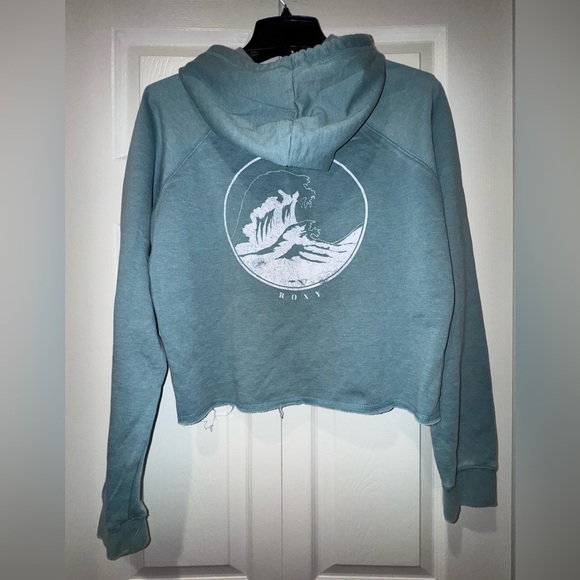 Junior's Roxy Cropped Sweater With Hoodie Blue Beach Surfer. Sz Jr L - Picture 4 of 12